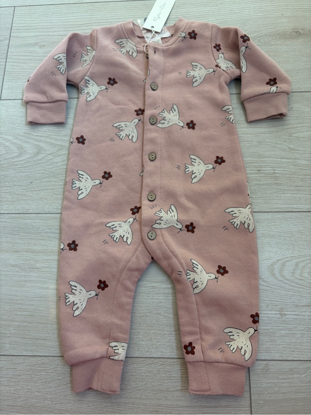 Rylee + Cru Pink Dove Print One-Piece for Kids